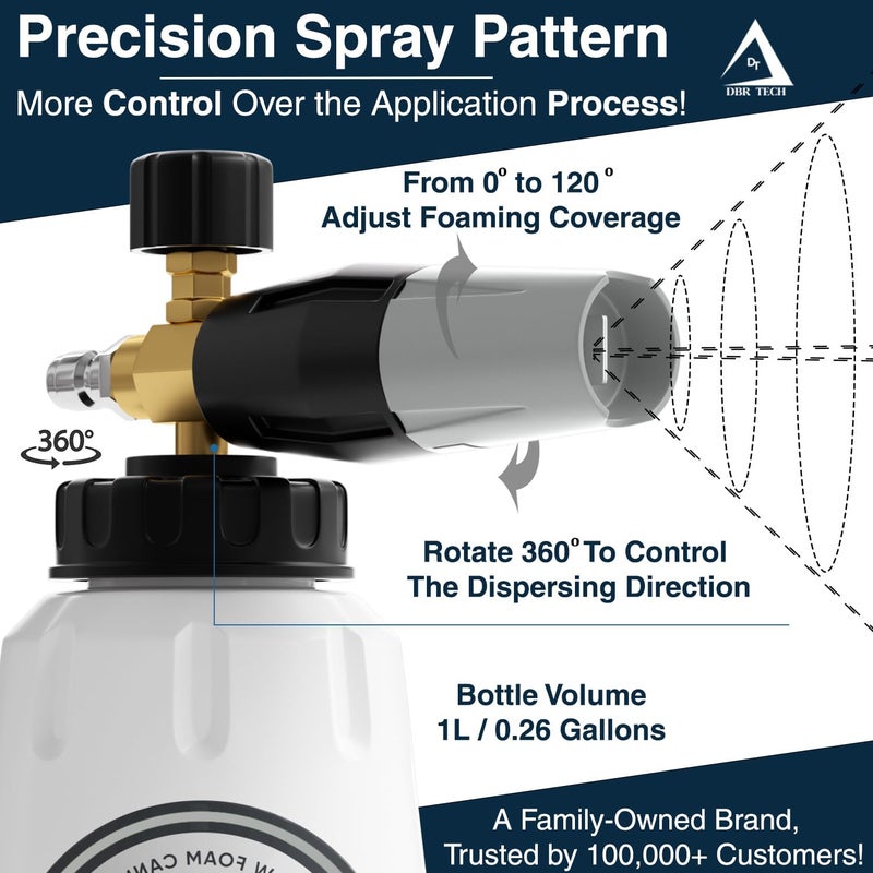 DBR Tech Foam Cannon for Pressure Washer, 1.1mm Orifice, 1000-4000 PSI, 1/4 Inch Quick Connector, Wide Neck and Adjustable Spray, Heavy Duty Car Snow Foam Blaster for Superior Foaming & Deep Clean, Grey - Image 4